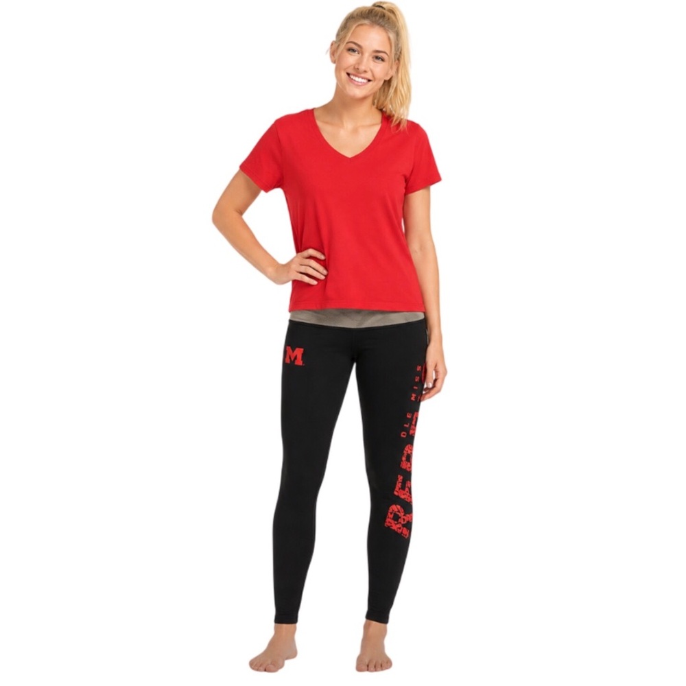 OLE MISS REBELS Womens Juniors Leggings Size Small 3/5 Tights Black Yoga Pants